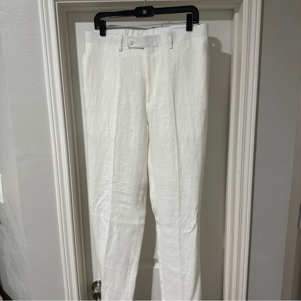 Calvin Klein Men's White Linen Dress Pants